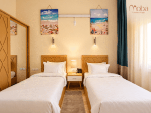 Hotel twin room with wooden headboards – Moba Furniture
