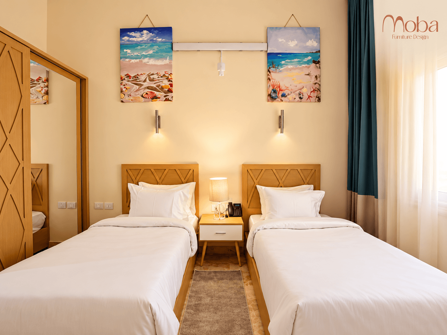Hotel twin room with wooden headboards – Moba Furniture