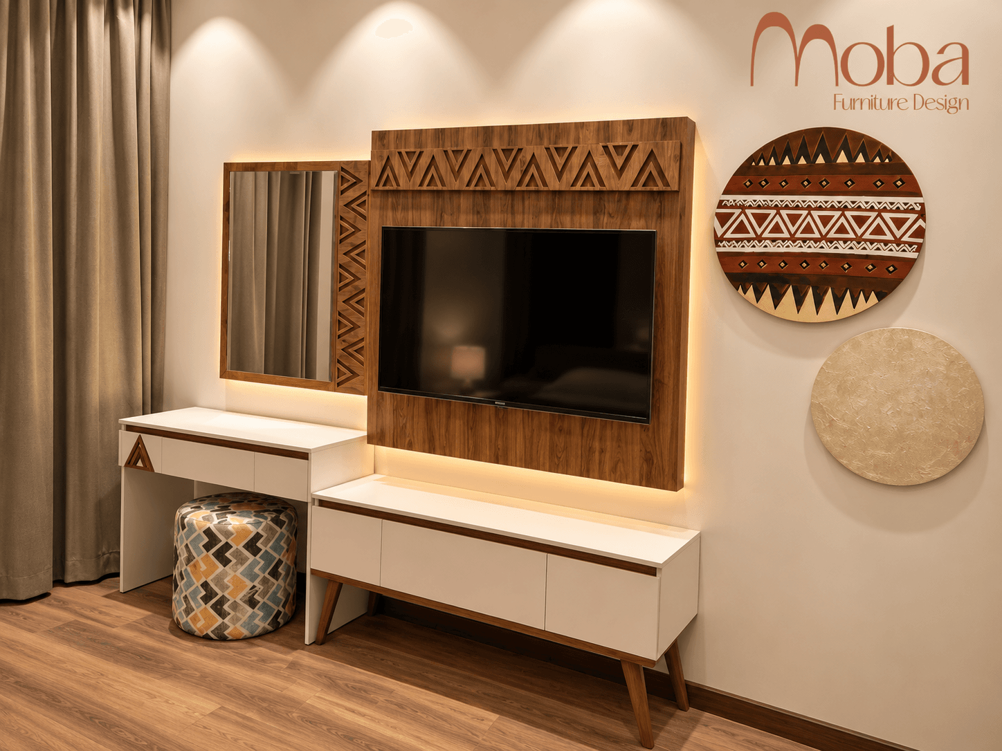 Hotel room TV wall panel and dressing table – Moba Furniture