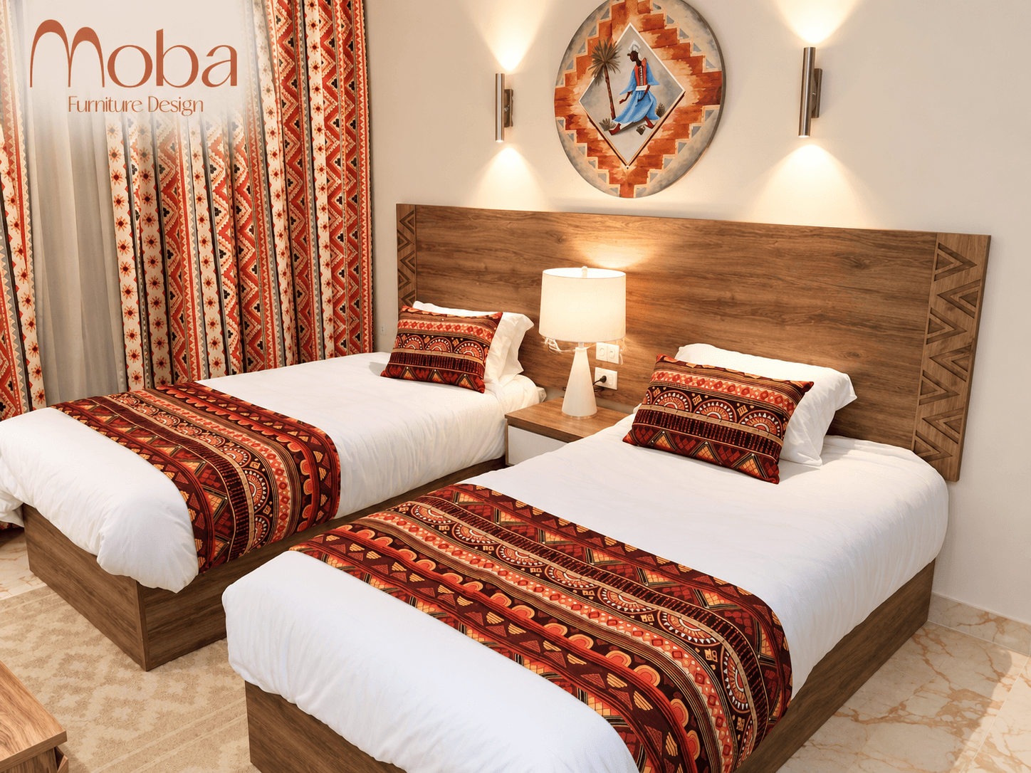 Hotel twin room with wooden headboard – Moba Furniture