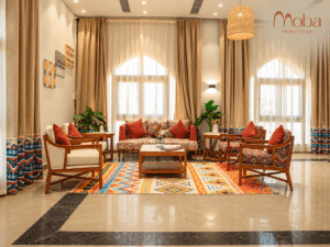 Hotel lobby seating with kilim upholstery – Moba Furniture