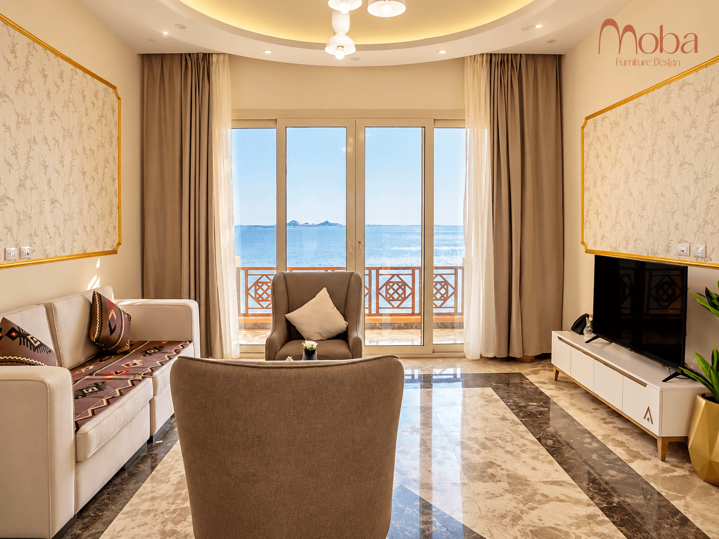 Sea-view hotel suite living room – Moba Furniture