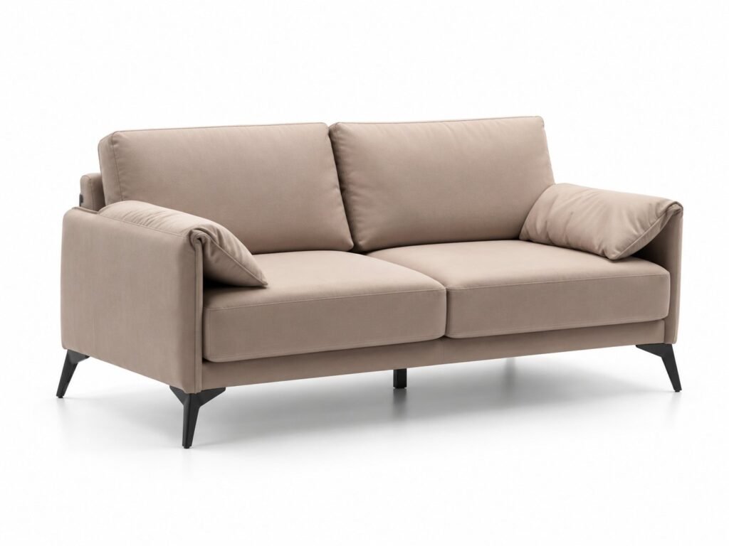 Beige Fabric Sofa with Folded Arm Cushions