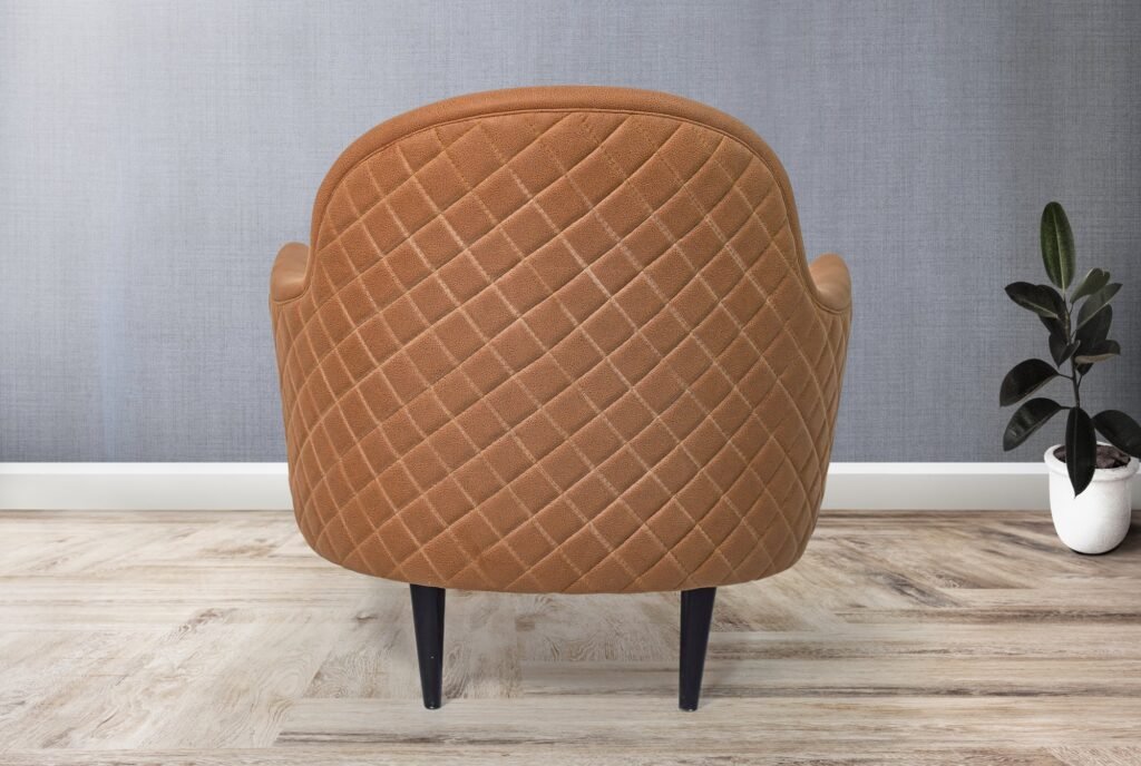 Camel Leather Lounge Armchair with Ottoman - صورة 3