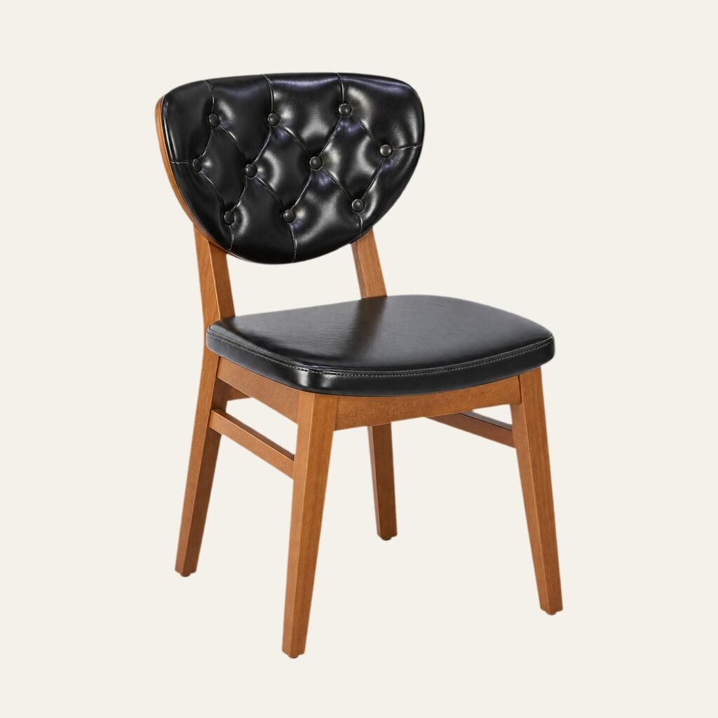 Classic Restaurant Chair with Black Tufted Leather Back