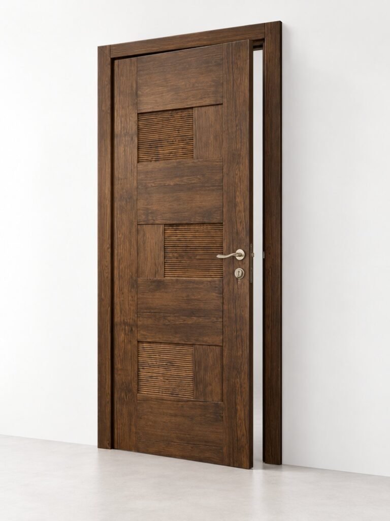 Dark Walnut Interior Door with Grooved Panels - صورة 2