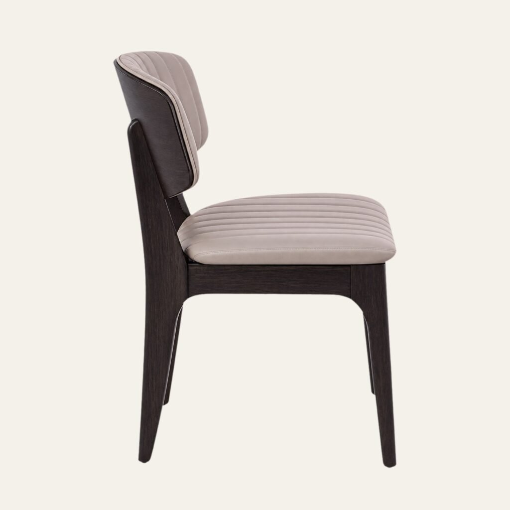 Dark Wood Dining Chair with Grey Channel-Tufted Upholstery - صورة 3