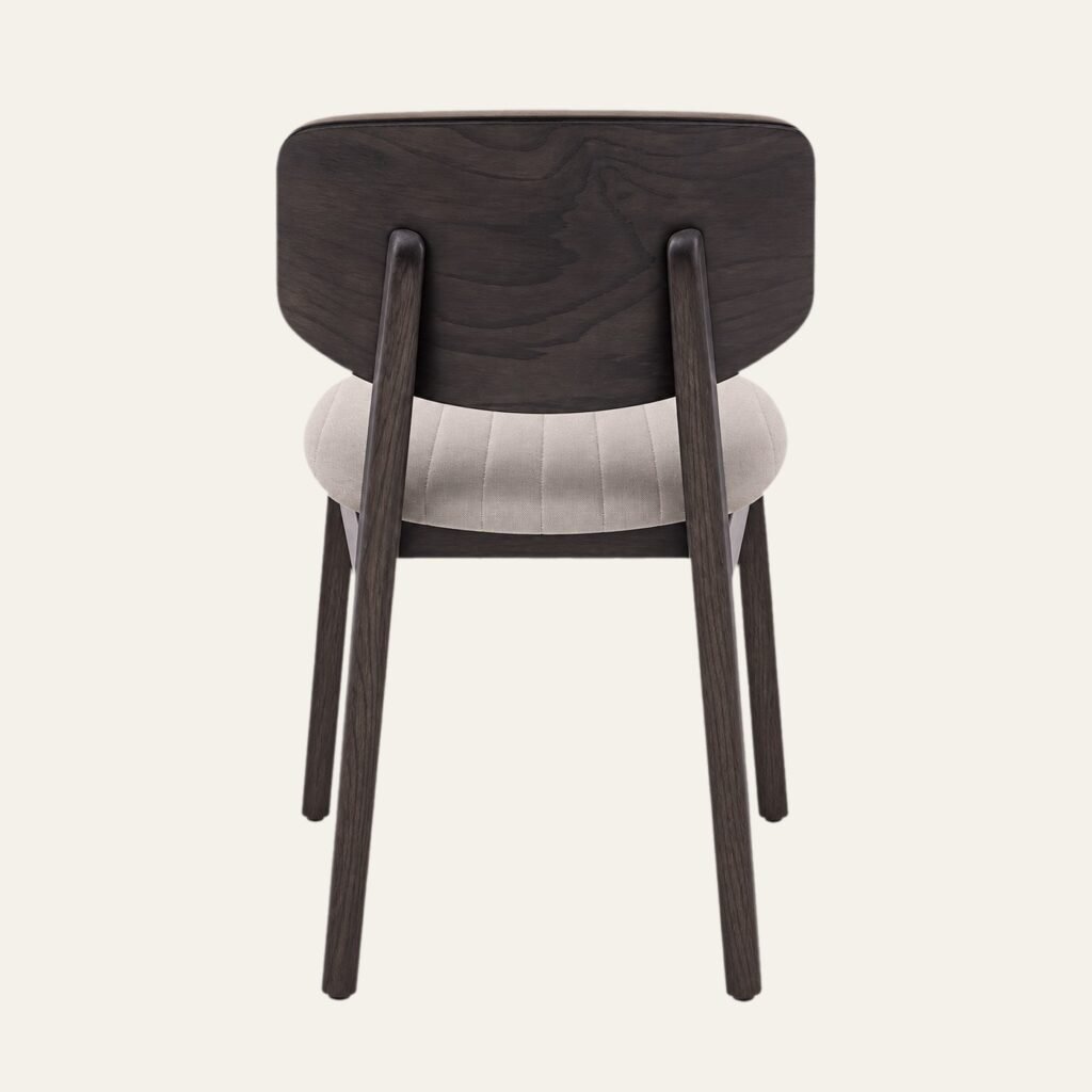 Dark Wood Dining Chair with Grey Channel-Tufted Upholstery - صورة 4
