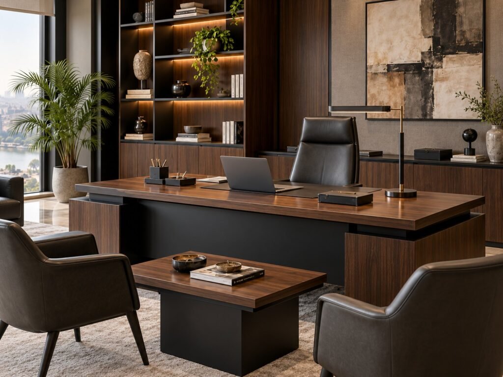 Executive Office in Dark Walnut & Matte Black - صورة 3