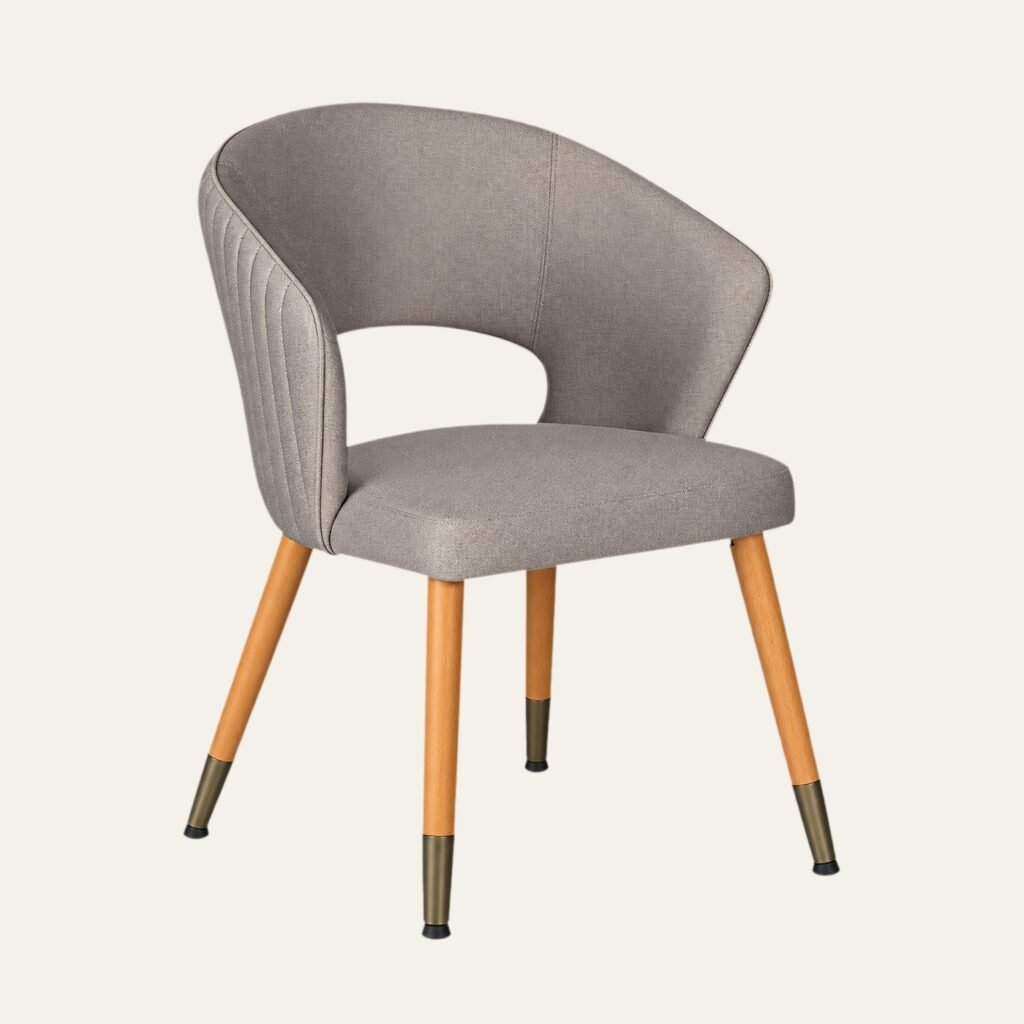 Upholstered Dining Armchair with Fluted Back & Brass-Tipped Legs