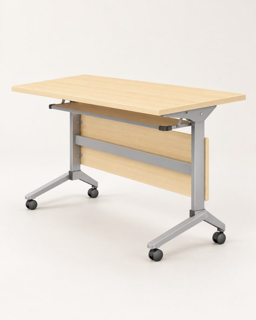 Folding Training Table on Casters with Silver Frame