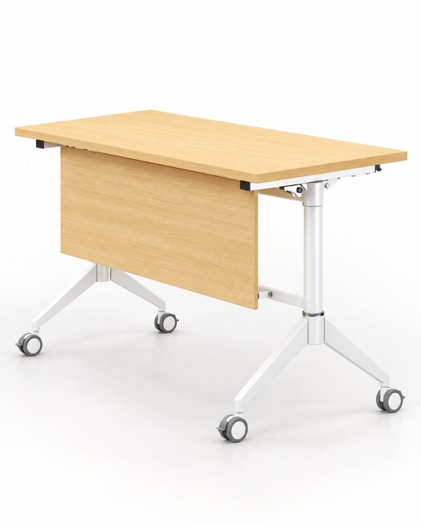 Folding Training Table with White Column & Splayed Legs