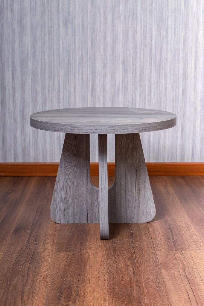 Grey Round Café Table with Cut-Out Cross Base - صورة 2