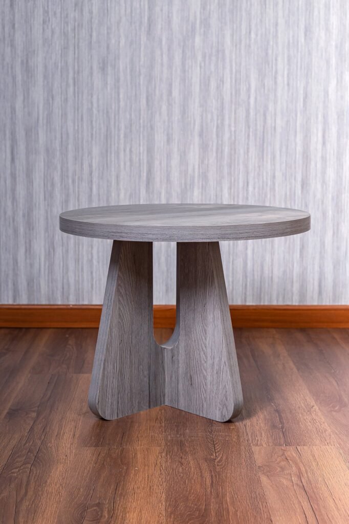 Grey Round Café Table with Cut-Out Cross Base - صورة 3