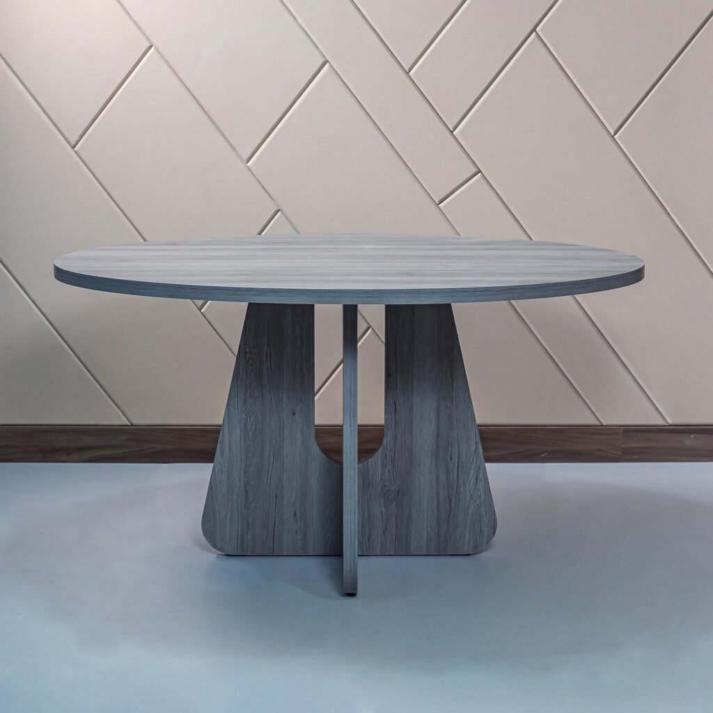 Large Grey Round Dining Table with Cut-Out Cross Base - صورة 2