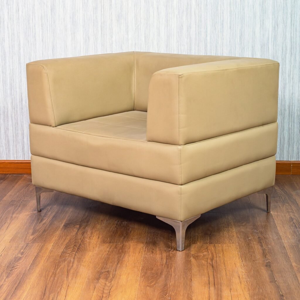Leather Cube Armchair with Metal Feet - صورة 4