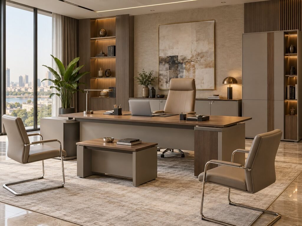 Modern Taupe & Walnut Manager Office