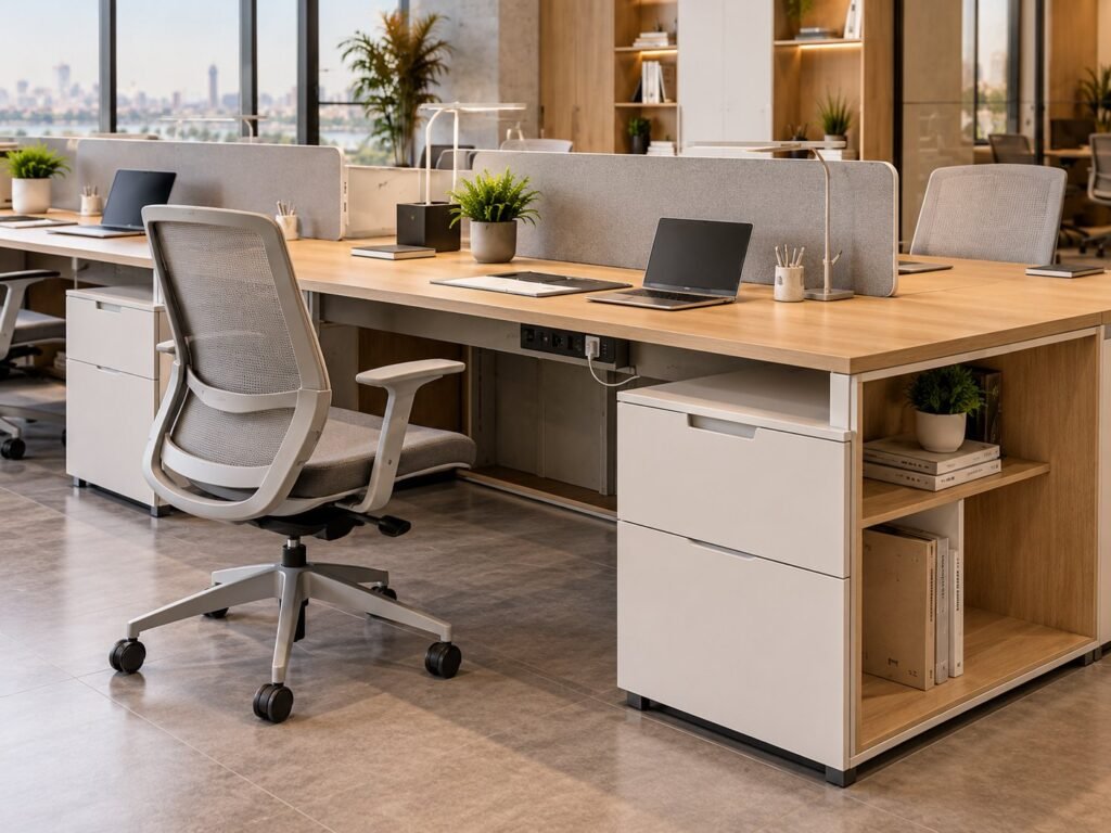 Open-Plan Workstations with Wood Tops & Fabric Dividers - صورة 3