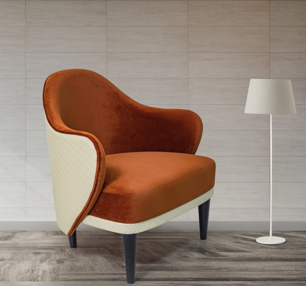 Rust Velvet Armchair with Quilted Shell Back - صورة 3