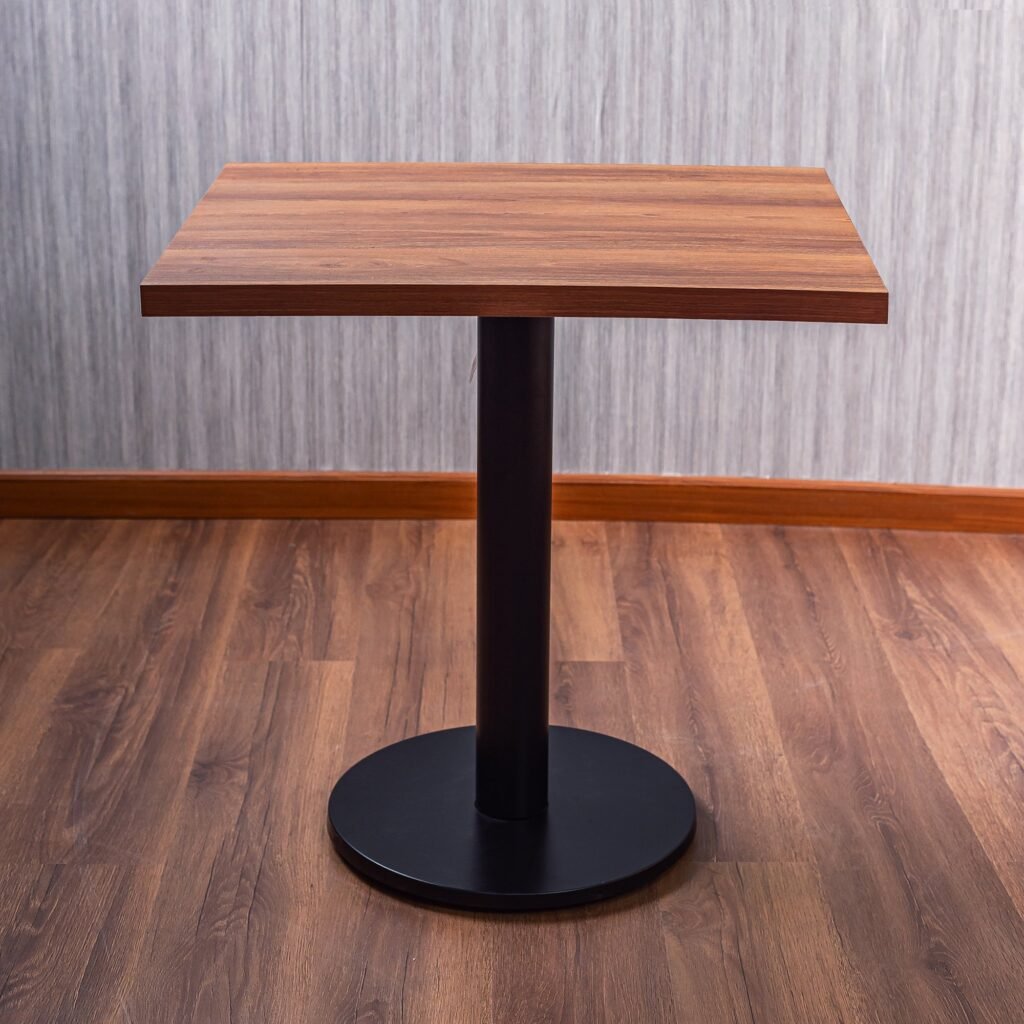 Square Wood Café Table with Black Metal Pedestal - صورة 2
