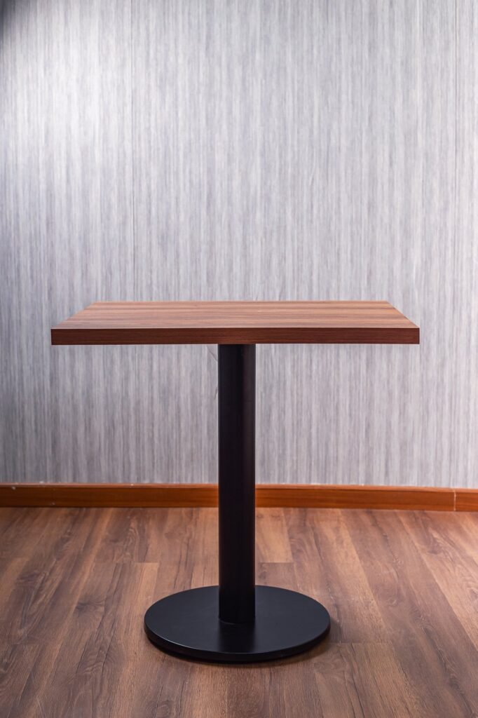 Square Wood Café Table with Black Metal Pedestal - صورة 3