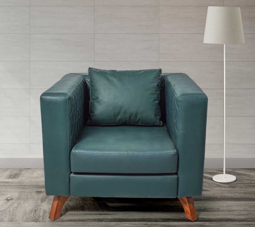 Teal Leather Armchair with Quilted Back