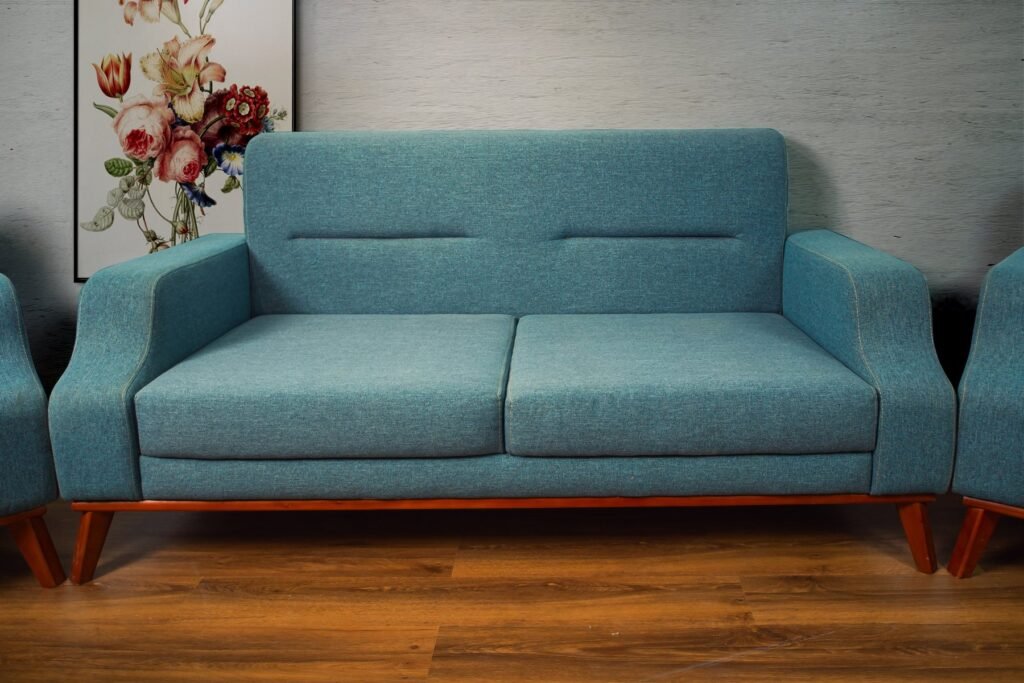 Teal Living Room Set with Wooden Legs - صورة 3