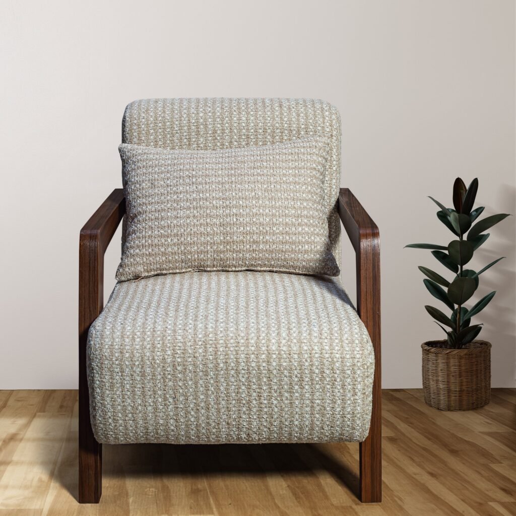 Textured Fabric Armchair with Wooden Side Frame