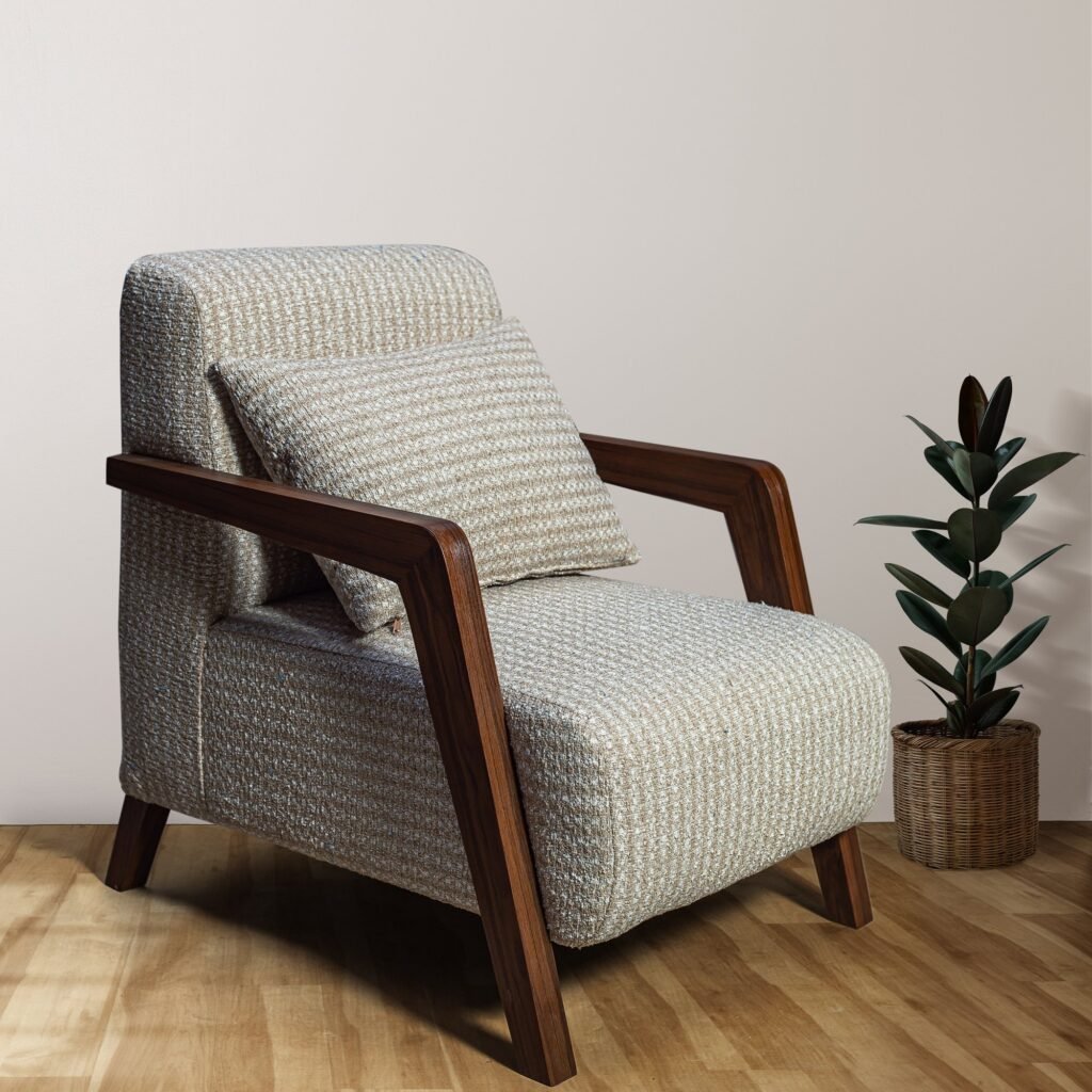 Textured Fabric Armchair with Wooden Side Frame - صورة 3