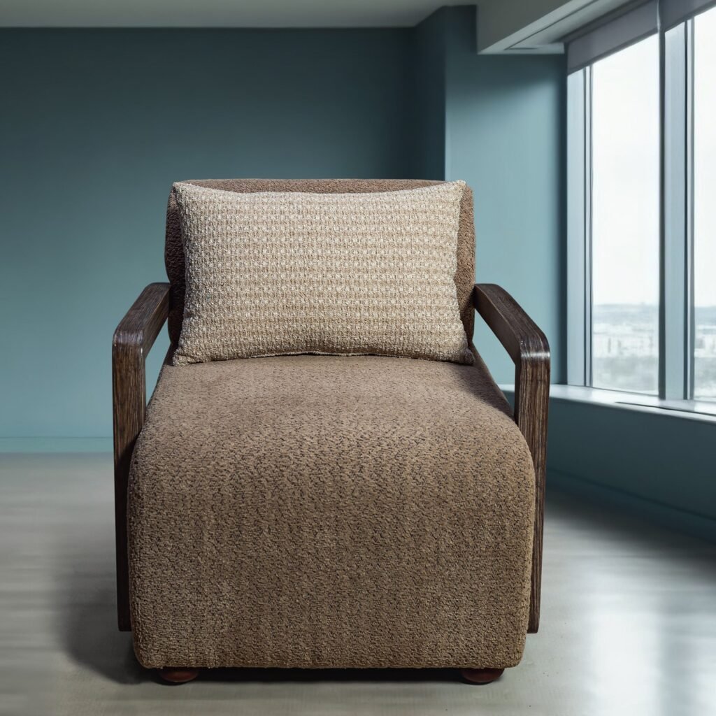 Textured Fabric Armchair with Wooden Side Frame - صورة 4