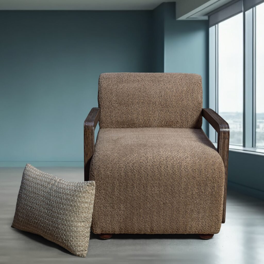 Textured Fabric Armchair with Wooden Side Frame - صورة 5