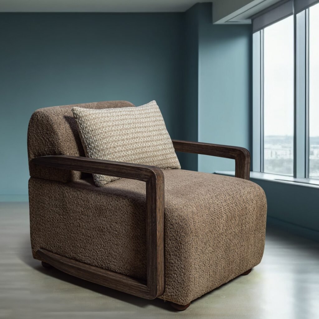Textured Fabric Armchair with Wooden Side Frame - صورة 6