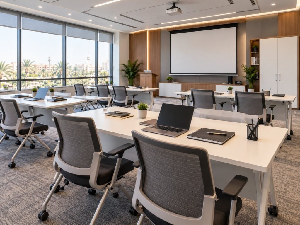 Training Room Set with Folding Mobile Tables & Mesh Chairs - صورة 2