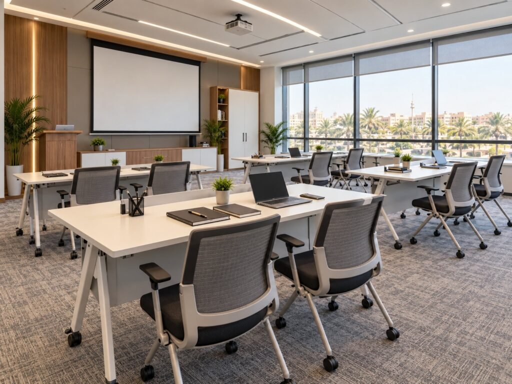 Training Room Set with Folding Mobile Tables & Mesh Chairs - صورة 3