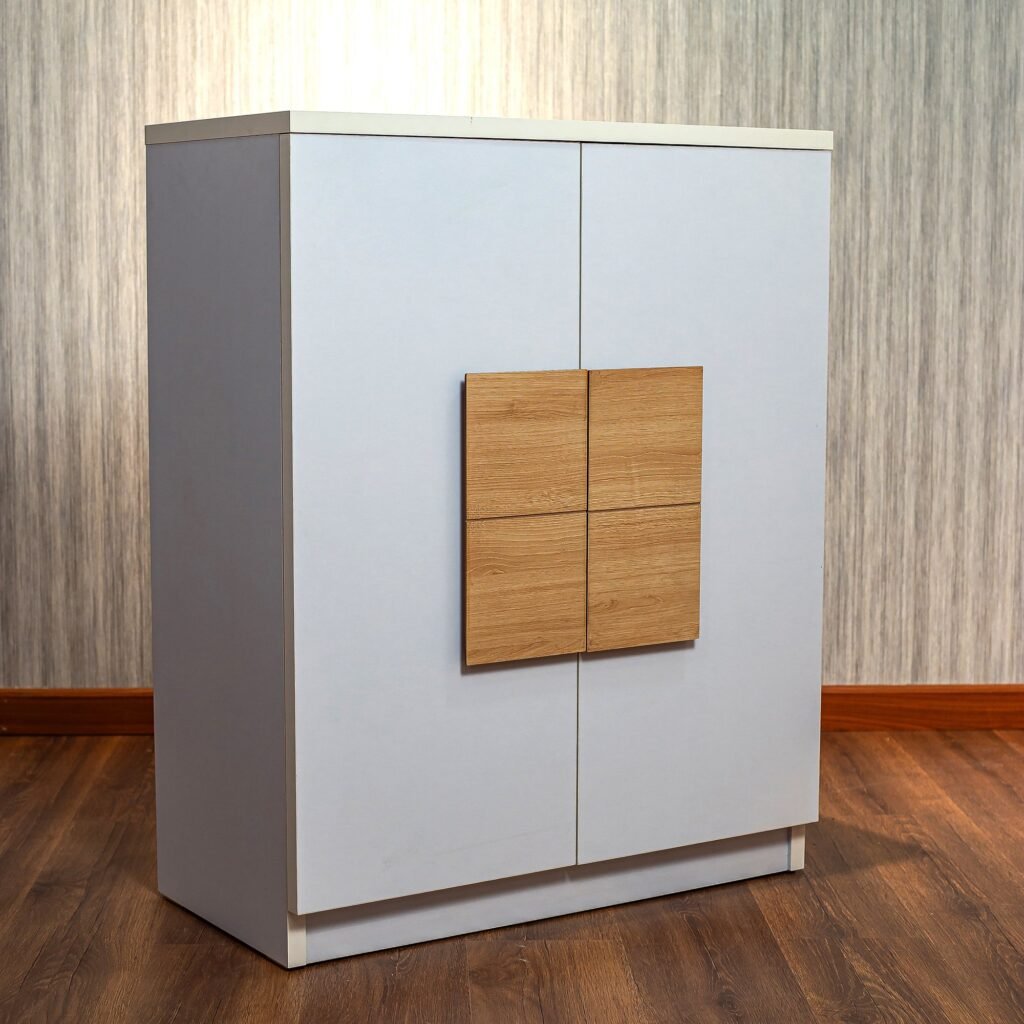 Two-Door Shoe Cabinet with Square Wood Handle - صورة 2