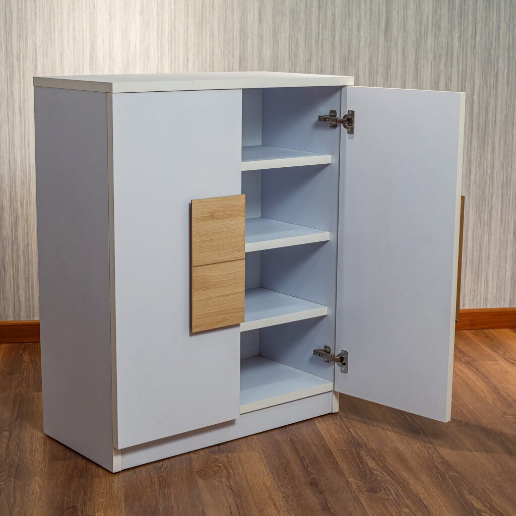 Two-Door Shoe Cabinet with Square Wood Handle - صورة 3