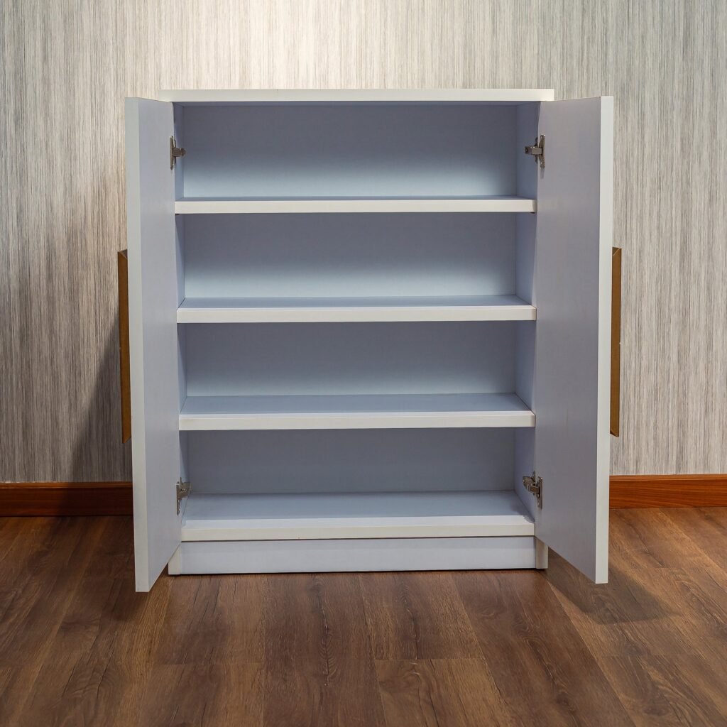 Two-Door Shoe Cabinet with Square Wood Handle - صورة 4
