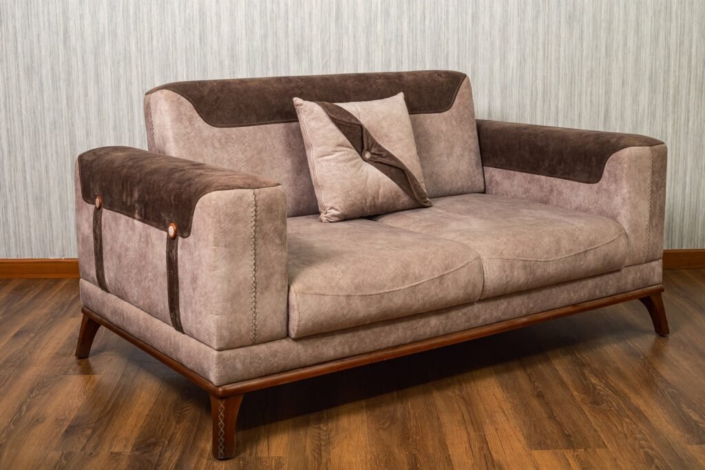 Two-Tone Suede Two-Seat Sofa with Adjustable Arms & Wood Base - صورة 3