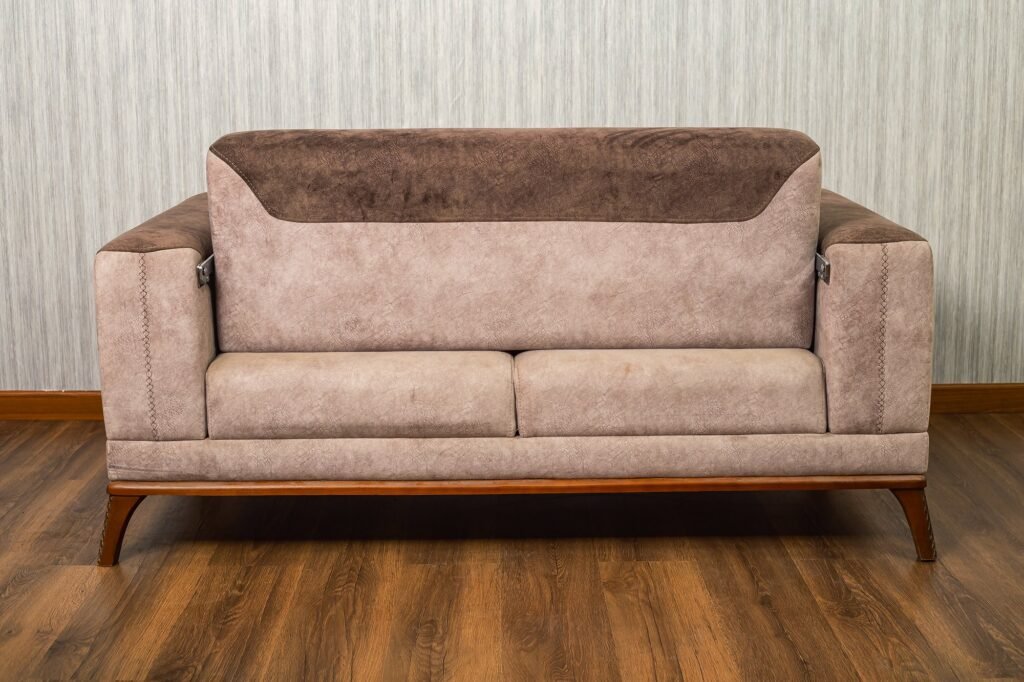 Two-Tone Suede Two-Seat Sofa with Adjustable Arms & Wood Base - صورة 6