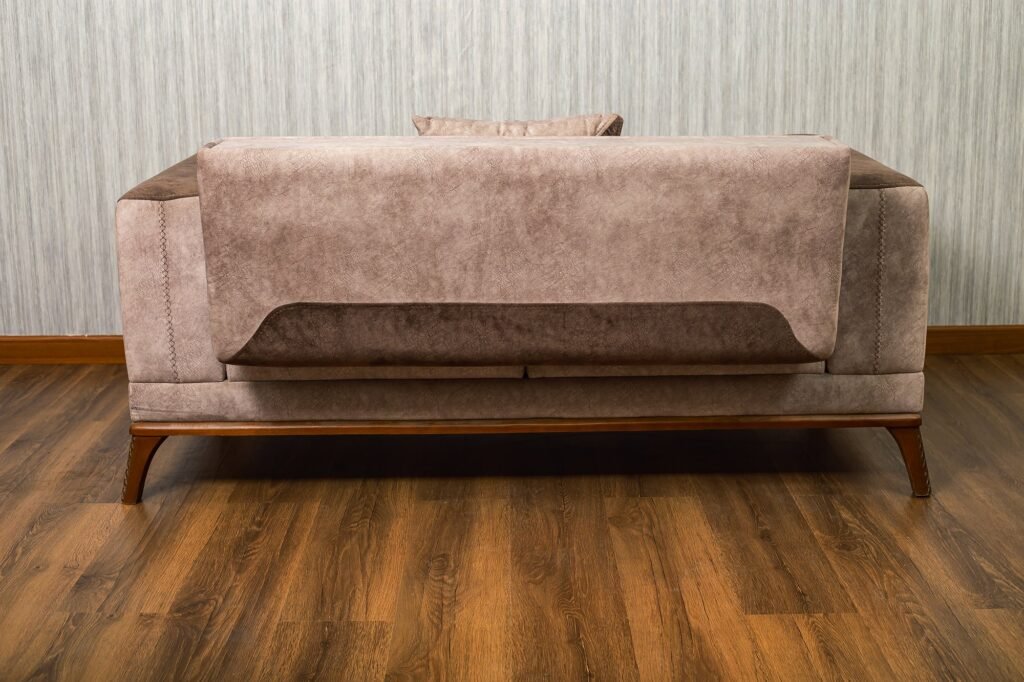 Two-Tone Suede Two-Seat Sofa with Adjustable Arms & Wood Base - صورة 7