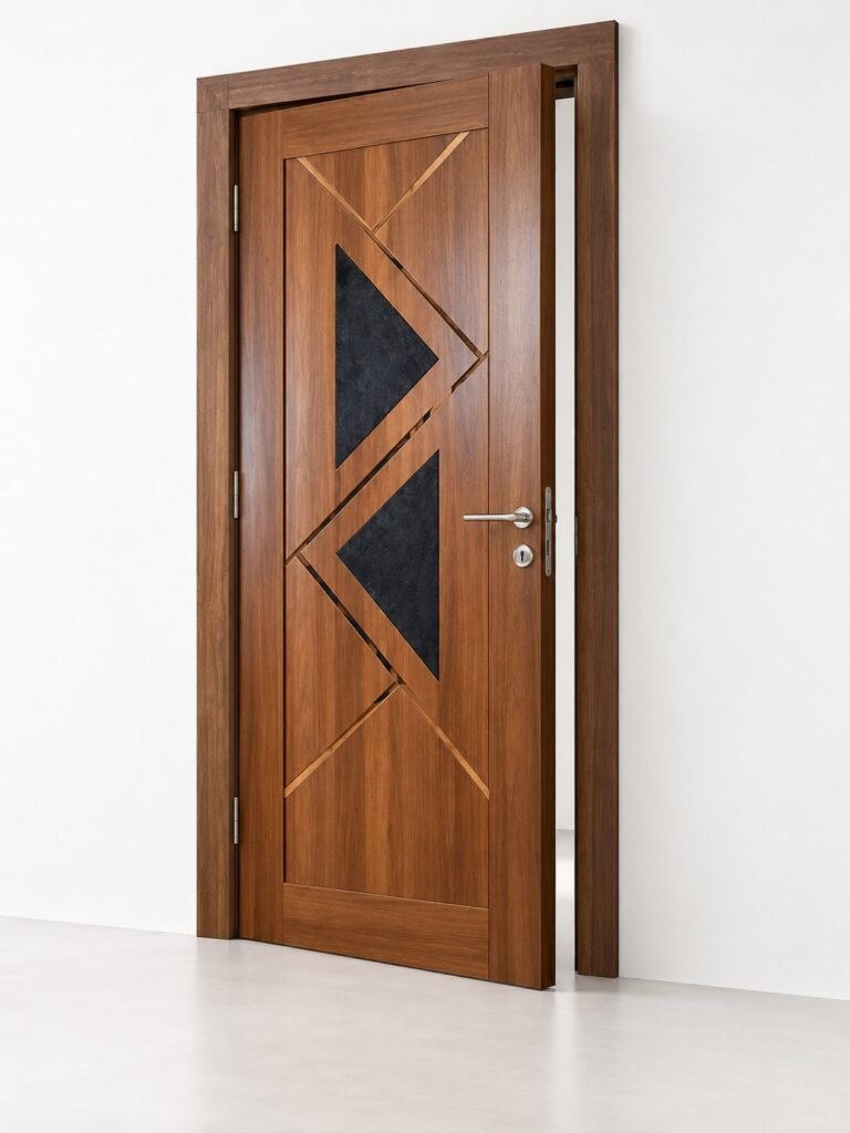 Walnut Interior Door with Geometric Triangle Design - صورة 2